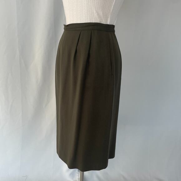 Vintage Midi Skirt Size 12 Olive Green Straight Pencil Minimal Secretary Office - Picture 6 of 15